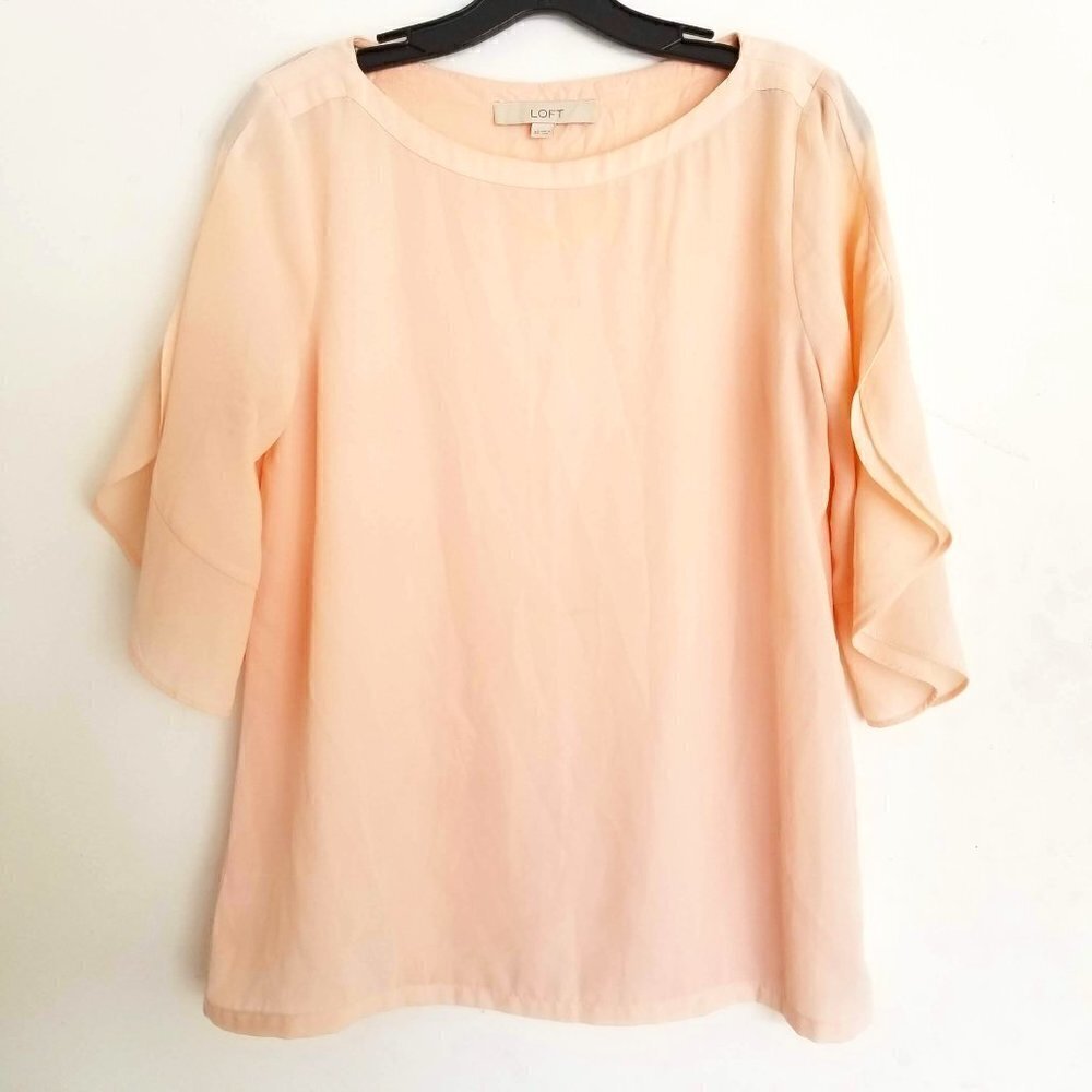 Loft Peach Cream Ruffle Sleeve Blouse Top Size XS